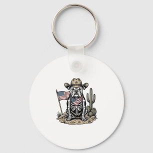 Vintage Cowboy Skeleton Dog Patriotic Shirt Design Keychain