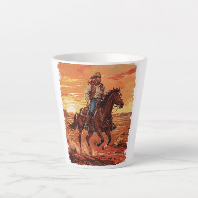 Vintage Cowboy Sunset Ride Latte Mug (Front)