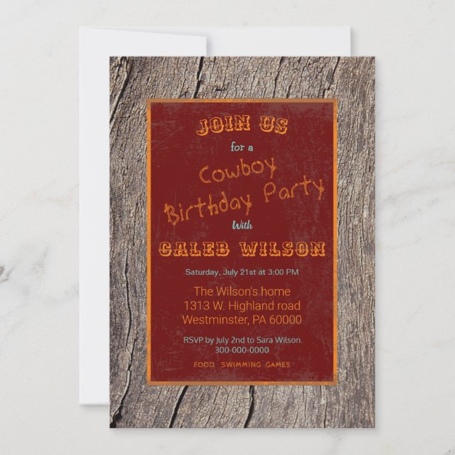 Vintage cowboy theme party invitation (Front)