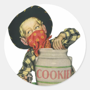 Vintage Cowboy Toy Gun Hand in the Cookie Jar Classic Round Sticker