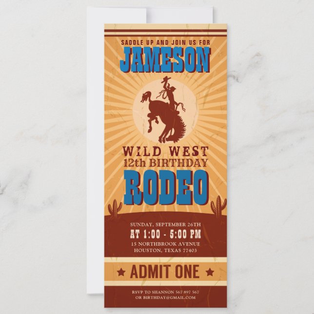 Vintage Cowboy Western Rodeo Birthday Ticket Pass Invitation (Front)