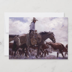 Vintage Cowboy with His Herd of Cattle by Koerner