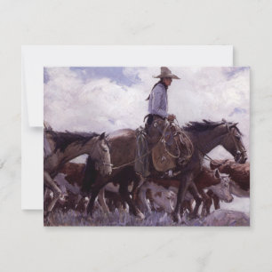 Vintage Cowboy with His Herd of Cattle by Koerner