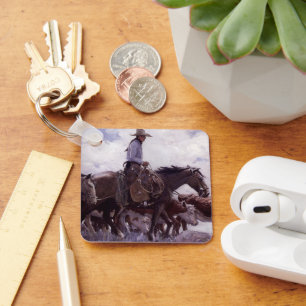 Vintage Cowboy with His Herd of Cattle by Koerner Keychain