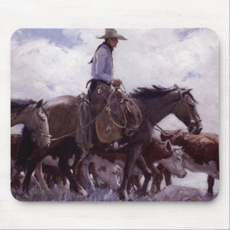 Vintage Cowboy with His Herd of Cattle by Koerner Mouse Pad