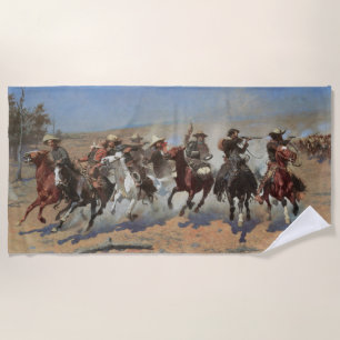 Vintage Cowboys, A Dash For Timber by Remington Beach Towel