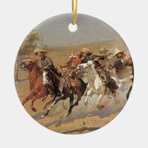 Vintage Cowboys, A Dash For Timber by Remington Ceramic Ornament