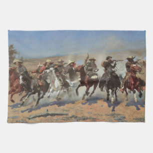 Vintage Cowboys, A Dash For Timber by Remington Kitchen Towel