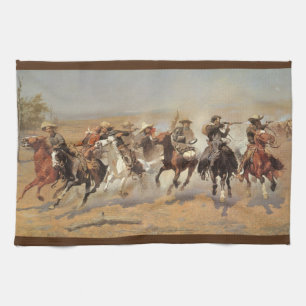 Vintage Cowboys, A Dash For Timber by Remington Kitchen Towel