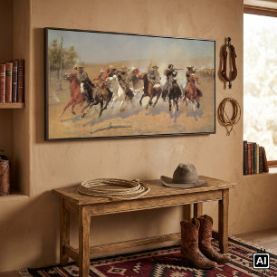 Vintage Cowboys, A Dash For Timber by Remington Poster