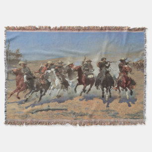 Vintage Cowboys, A Dash For Timber by Remington Throw Blanket