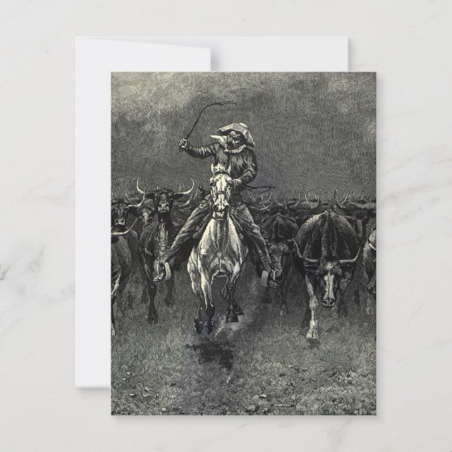 Vintage Cowboys, A Stampede by Frederic Remington (Front)