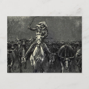 Vintage Cowboys, A Stampede by Frederic Remington Postcard