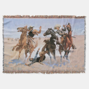 Vintage Cowboys, Aiding a Comrade by Remington Throw Blanket