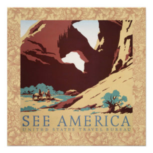 Vintage Cowboys Desert Rock Canyon Arch See Americ Poster