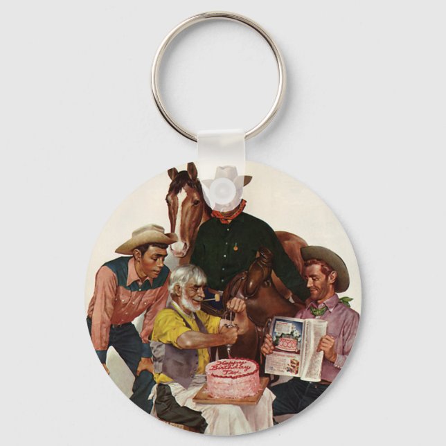 Vintage Cowboys, Happy Birthday Party Tex Keychain (Front)