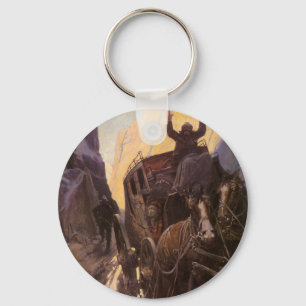 Vintage Cowboys, Hold Up in the Canyon by NC Wyeth Keychain