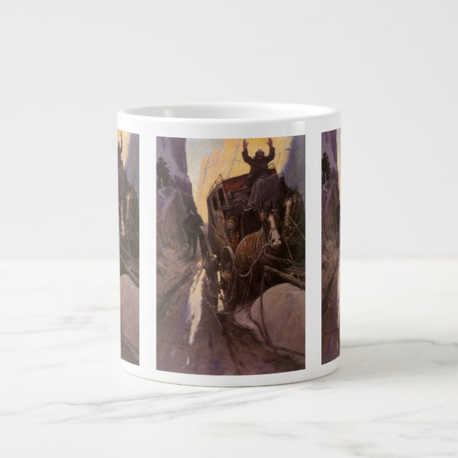 Vintage Cowboys, Hold Up in the Canyon by NC Wyeth Large Coffee Mug (Front)