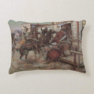 Vintage Cowboys, In Without Knocking by CM Russell Decorative Pillow