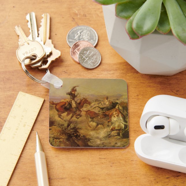 Vintage Cowboys, Jerked Down by CM Russell Keychain (Desk)