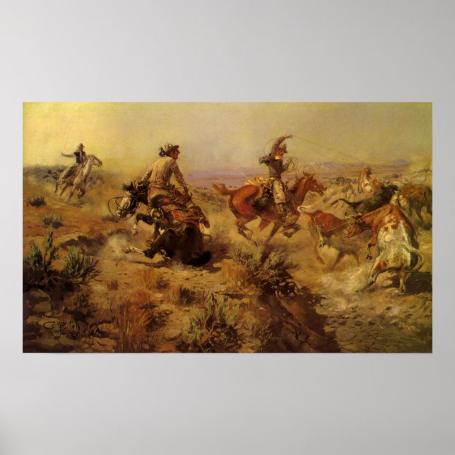 Vintage Cowboys, Jerked Down by CM Russell Poster (Front)