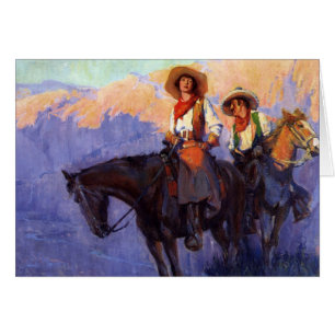 Vintage Cowboys, Man and Woman on Horses, Anderson