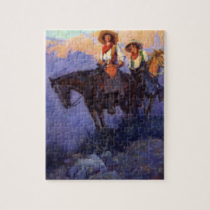 Vintage Cowboys, Man and Woman on Horses, Anderson Jigsaw Puzzle
