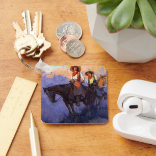 Vintage Cowboys, Man and Woman on Horses, Anderson Keychain