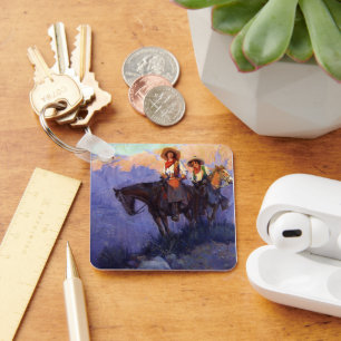 Vintage Cowboys, Man and Woman on Horses, Anderson Keychain