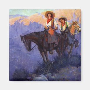 Vintage Cowboys, Man and Woman on Horses, Anderson Magnet