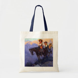 Vintage Cowboys, Man and Woman on Horses, Anderson Tote Bag