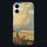 Vintage Cowboys, Open Range by Maynard Dixon iPhone 16 Case<br><div class="desc">Open Range (1942) by Maynard Dixon is a vintage American West fine art landscape painting. A cowboy rancher riding his horse on the plains of the southwest. He is herding his cows, bulls and cattle on the prairie. Large white clouds fill the sky over the open farm fields and the...</div>
