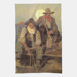 Vintage Cowboys, The Pay Stage by NC Wyeth Kitchen Towel