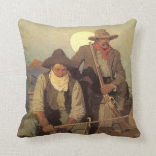 Vintage Cowboys, The Pay Stage by NC Wyeth Throw Pillow