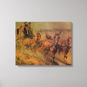 Vintage Cowboys, The Stage Coach by John Borein Canvas Print