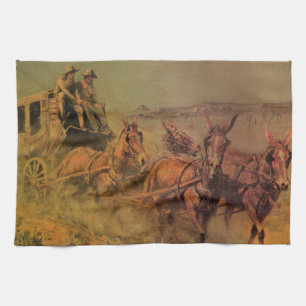 Vintage Cowboys, The Stage Coach by John Borein Kitchen Towel