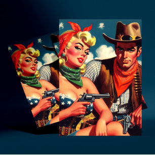 Vintage Cowgirl and Cowboy Postcard