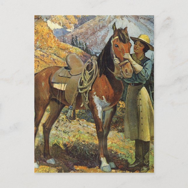 Vintage Cowgirl and Horse Postcard (Front)