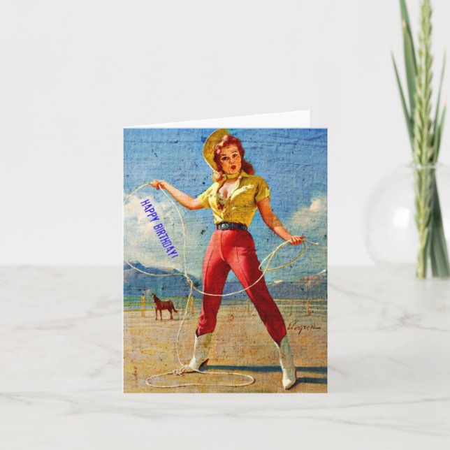 Vintage Cowgirl Birthday Card (Front)