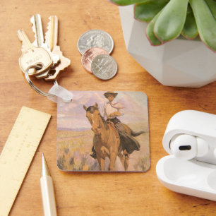 Vintage Cowgirl Cowboy, Woman on Horse by Dunton Keychain