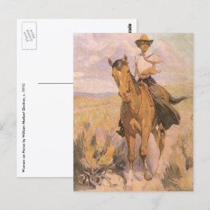 Vintage Cowgirl Cowboy, Woman on Horse by Dunton Postcard