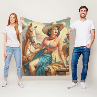 Vintage Cowgirl Fleece Blanket