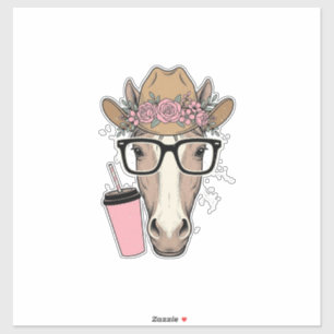 Vintage Cowgirl Horse With Flowers and Pink Drink