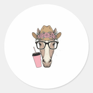 Vintage Cowgirl Horse With Flowers and Pink Drink Classic Round Sticker