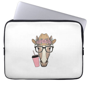Vintage Cowgirl Horse With Flowers and Pink Drink Laptop Sleeve