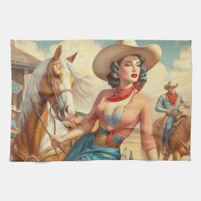 Vintage Cowgirl Kitchen Towel (Horizontal)
