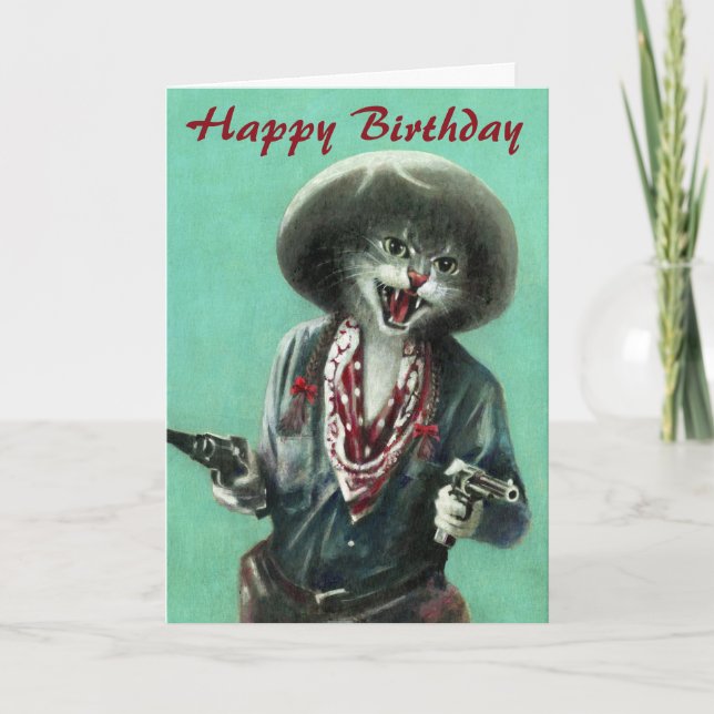 Vintage Cowgirl Kitten Birthday Card (Front)