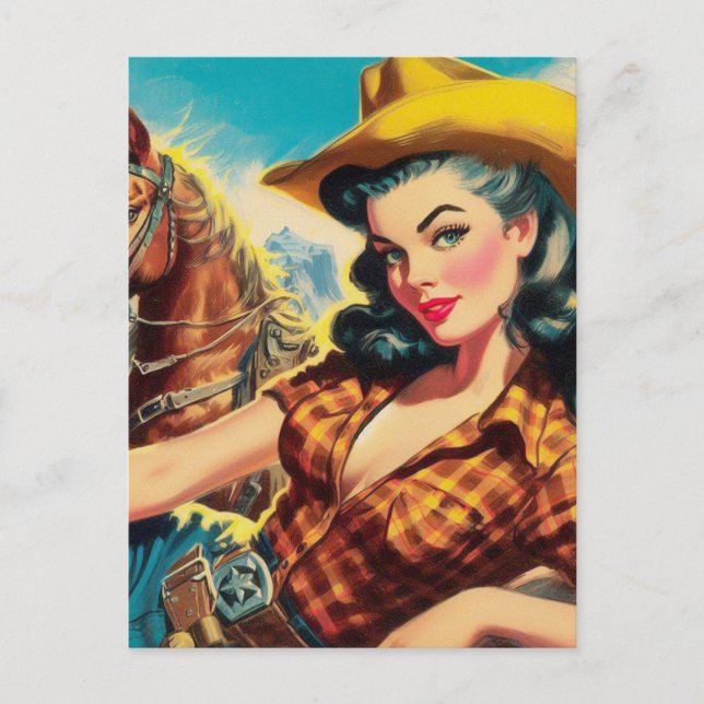 Vintage Cowgirl Painting Postcard (Front)