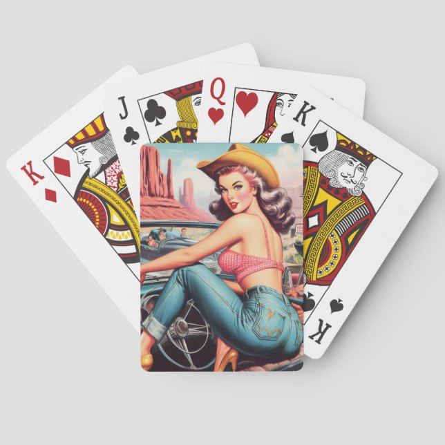 Vintage Cowgirl Pin Up Playing Cards (Back)