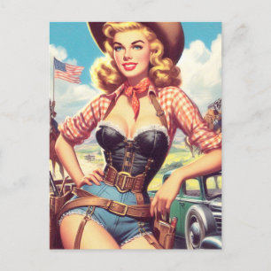 Vintage Cowgirl Pin Up Postcard